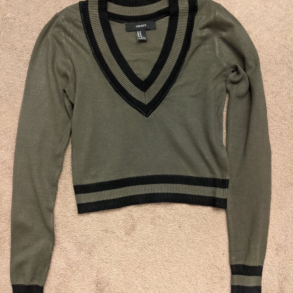 Olive Green/Black Crop Sweater